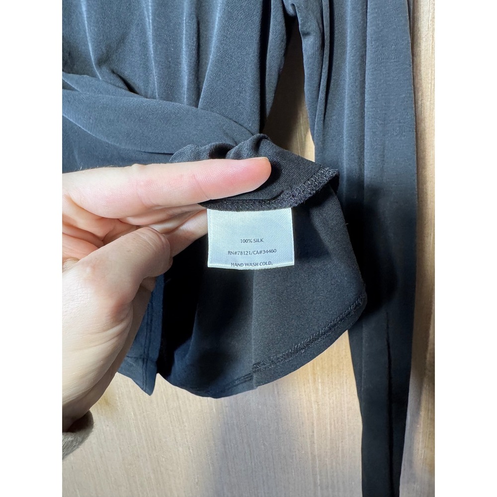 Eileen Fisher Womens Black 100% Silk Mock Neck Long Sleeve Top Size M Jersey - Picture 5 of 6